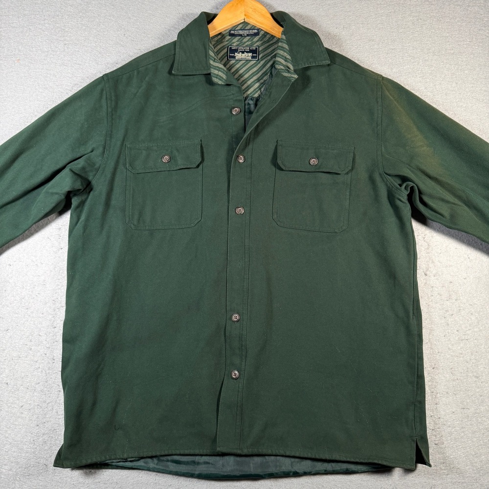 Levi‎ Strauss Co Mens Long Sleeve Button Down Shirt Green Plaid Lined Size L - Picture 3 of 13